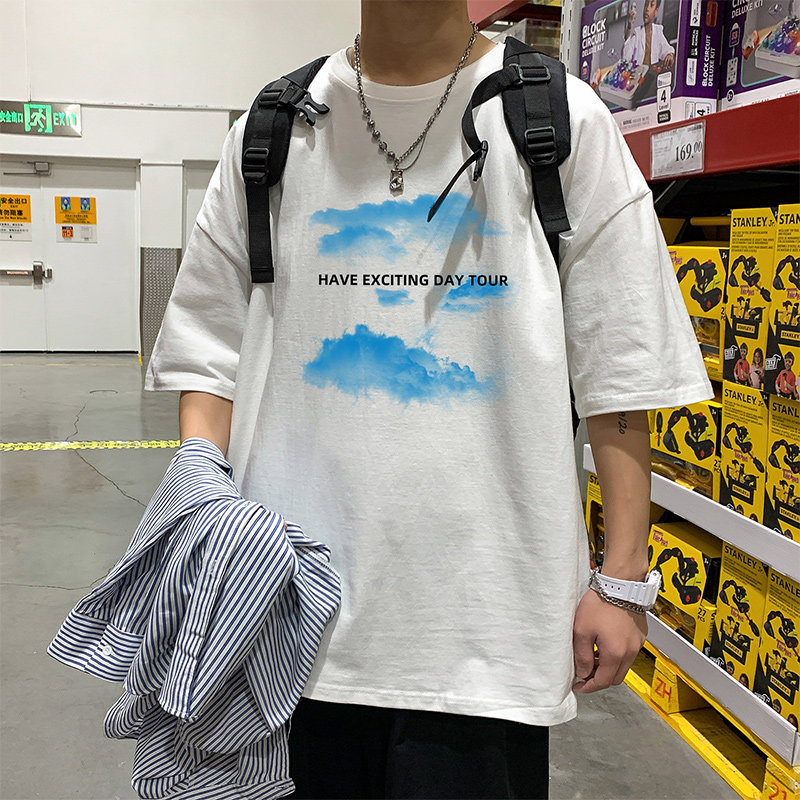 2024夏季新款短袖T恤男大码港风体恤潮牌潮流纯棉打底衫T6601-P15,男装T恤,星座815-2