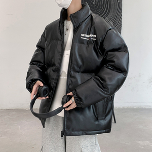 港风棉衣男PU皮棉服21年新款宽松面包服立领冬装棉袄M2102-P6105图片