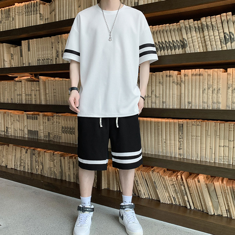 2022运动套装男夏季休闲华夫格宽松短袖短裤两件套TZ611-P38,男装休闲套装,星座815-2