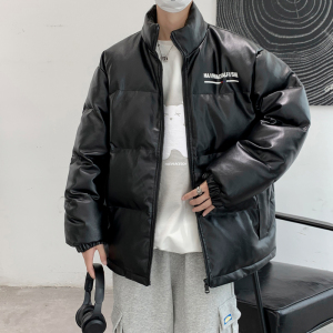 港风棉衣男PU皮棉服21年新款宽松面包服立领冬装棉袄M2102-P6105图片