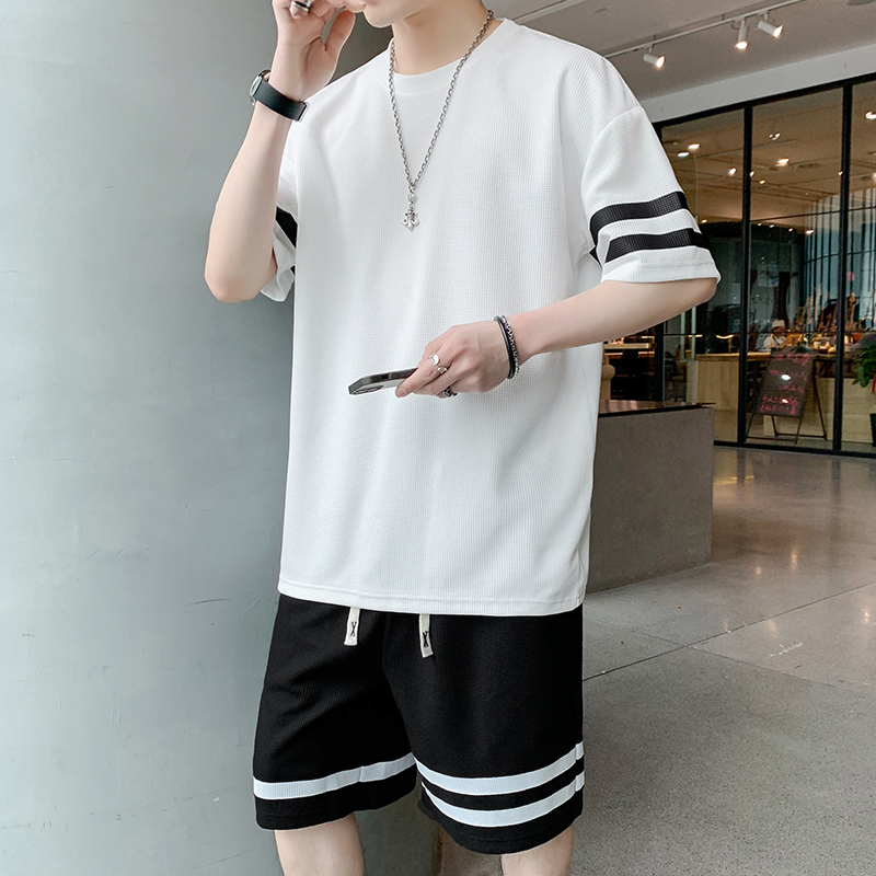 2022运动套装男夏季休闲华夫格宽松短袖短裤两件套TZ611-P38，男装休闲套装，星座815-2