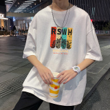 22夏季港风男士百搭休闲复古印花潮大码宽松圆领短袖T恤T6611-P15，男装T恤，星座815-2