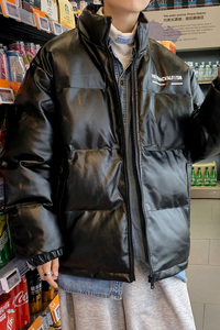 港风棉衣男PU皮棉服21年新款宽松面包服立领冬装棉袄M2102-P6105图片