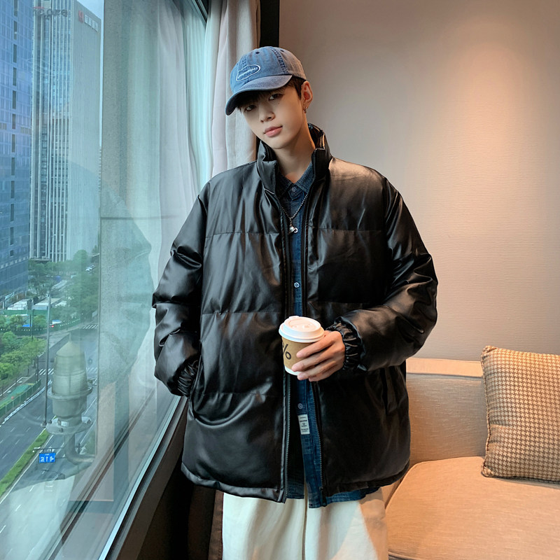 男装棉衣男PU皮棉服2023年新款宽松面包服立领冬装棉袄M2101-P105图片