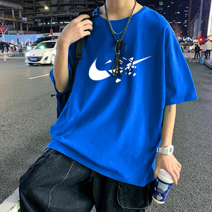 22夏季港风男士百搭休闲复古印花潮大码宽松圆领短袖T恤T6610-P15图片