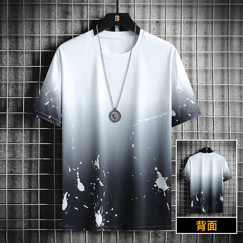 夏裝新款寬鬆街頭情侶扎染漸變男女潮流短袖恤