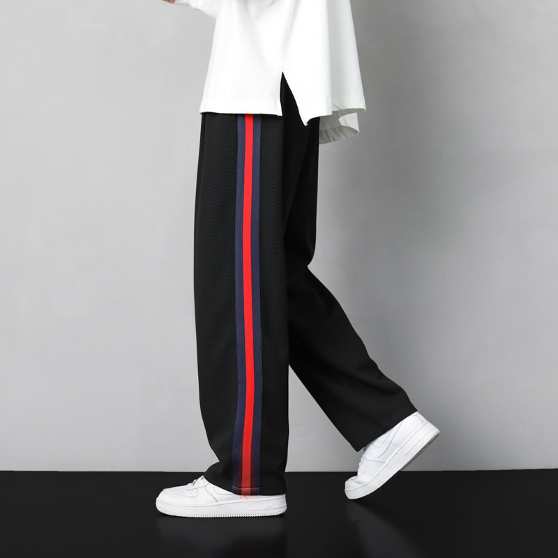 港风2023秋季华夫格休闲宽松百搭直筒长裤男港风K182-P35控49,男装休闲裤,星座815-2