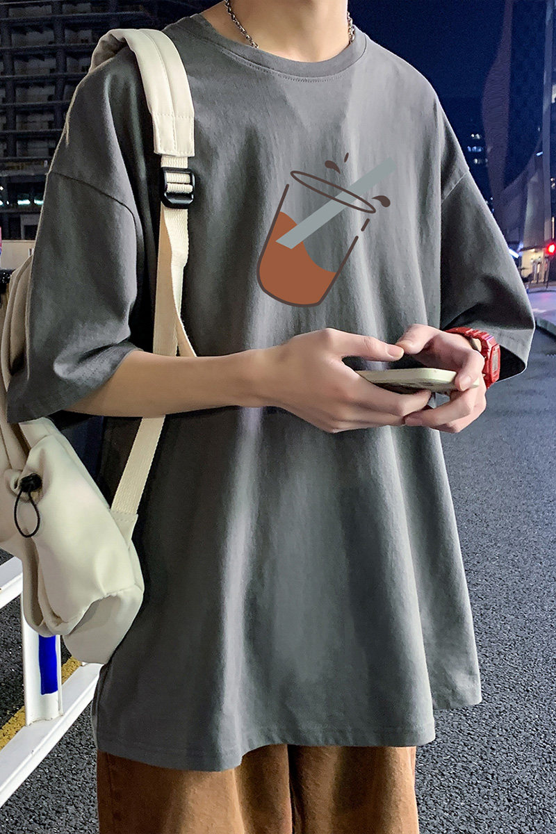 夏季新款男士百搭休闲复古印花潮大码宽松圆领短袖T恤T6602-P15,男装T恤,星座815-2