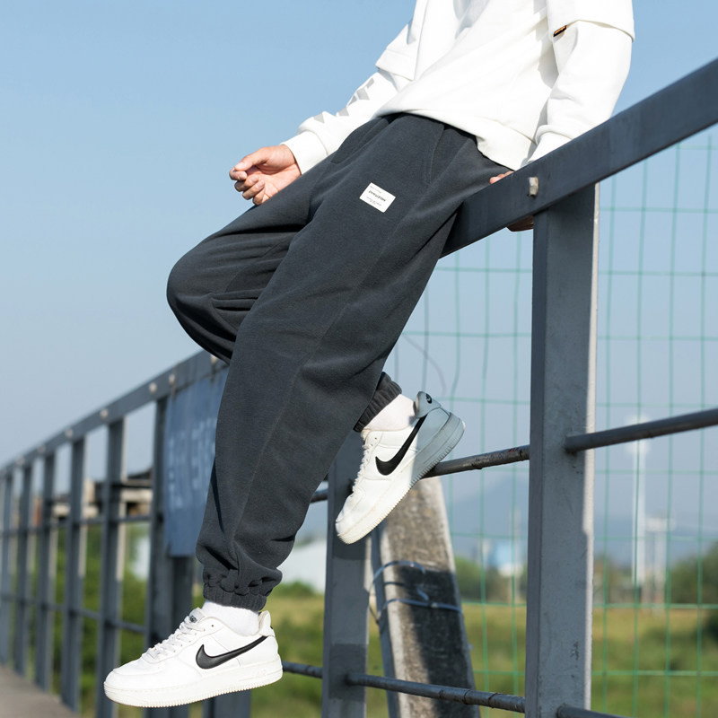 Winter Plush loose large double side polar fleece youth loose wide leg corset casual pants