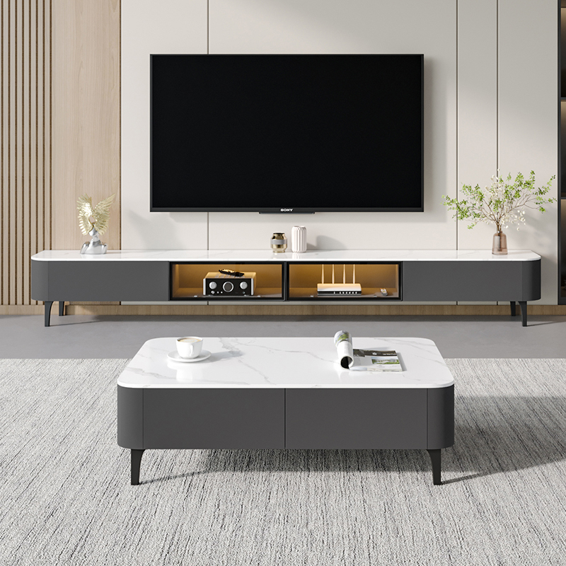 客厅岩板落地电视柜茶几组合实木