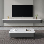 悬空岩板电视柜茶几组合现代简约小户型客厅极简悬挂式 壁挂实木柜