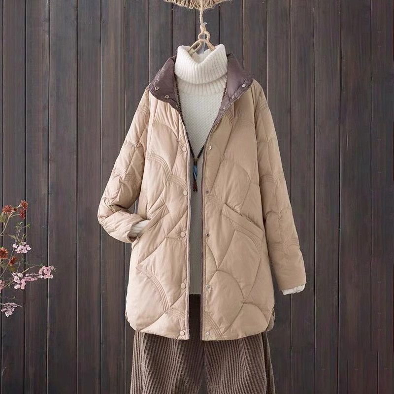 潮牌轻薄羽绒服女中长款2025年冬季新款时尚保暖大码宽松显瘦外套