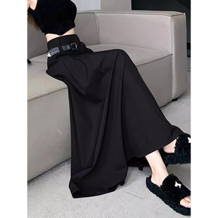 潮牌西装半身裙女2025春秋新款时尚超火a字显瘦百褶到脚踝长裙子