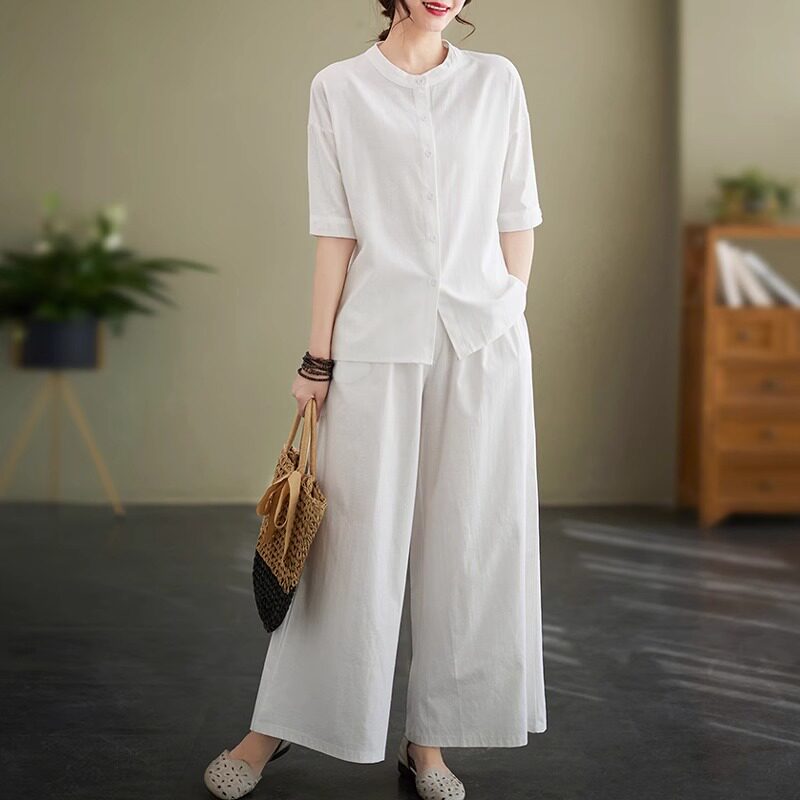 潮牌新中式国风禅服套装女夏季棉麻茶服禅意练功服改良寺院居士服