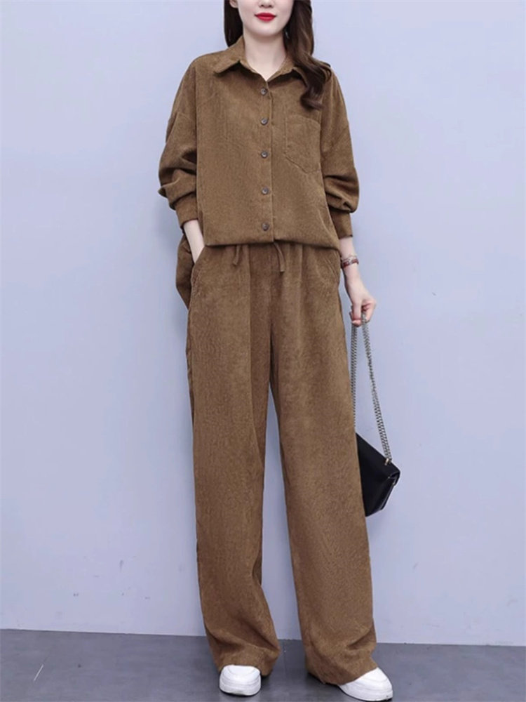 潮牌时尚休闲运动服套装女春秋季新款高级感减龄灯芯绒卫衣两件套