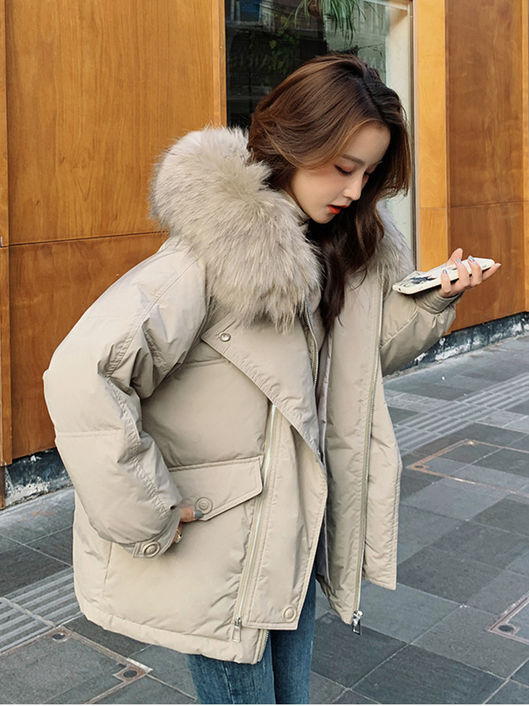 潮牌短款大毛领羽绒棉服女2025冬季韩版宽松加厚时尚棉衣派克外套