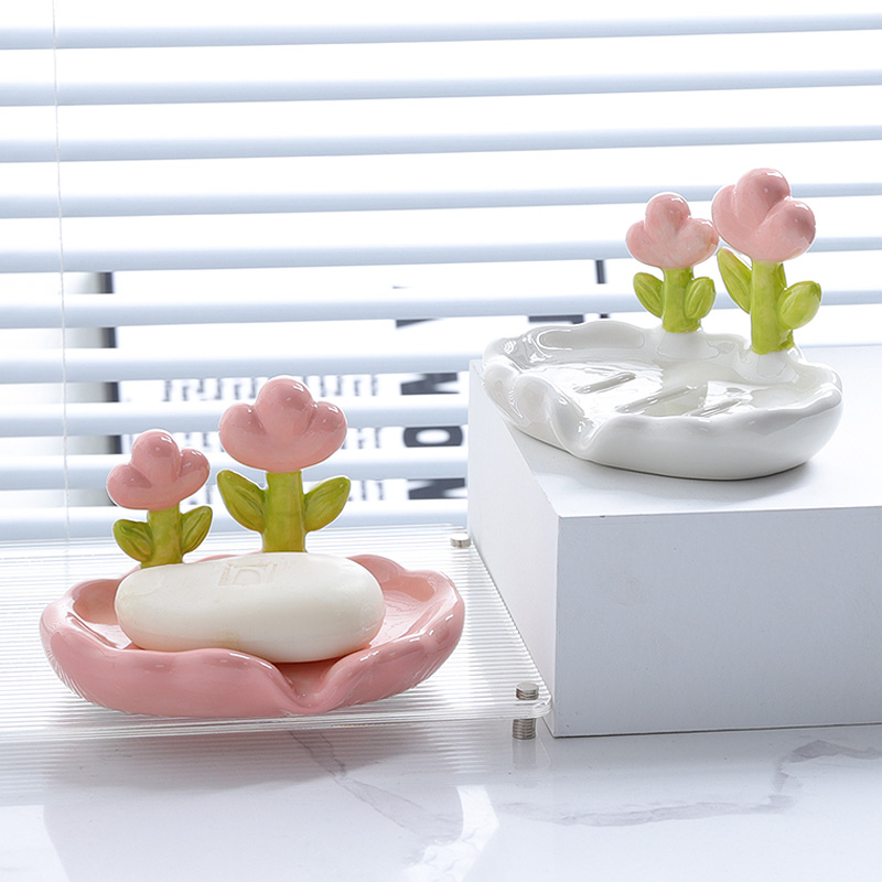 花朵肥皂盒创意可爱陶瓷免打孔