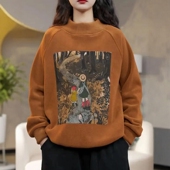 2024年秋冬加绒加厚时尚 精品油画精致印花奥粒绒休闲卫衣女