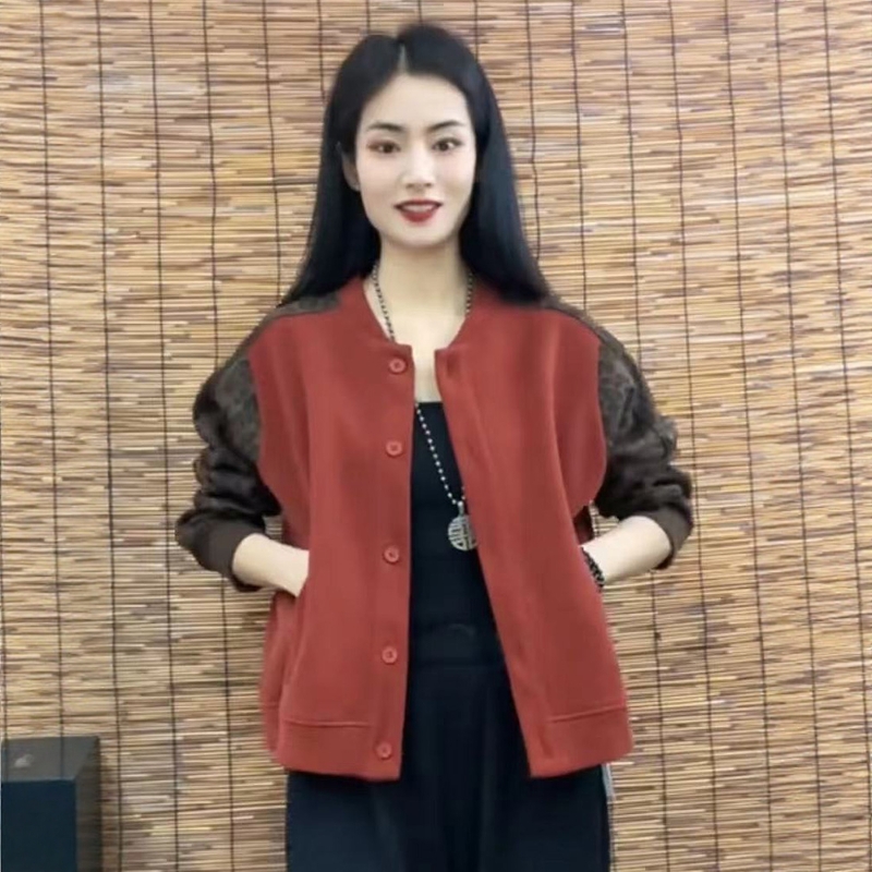 加绒加厚短款外套女2025新款豹纹拼接休闲百搭棒球长袖卫衣上衣潮