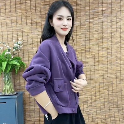 2025年秋冬季新款加绒加厚长袖卫衣外套百搭洋气简约显瘦棒球服女