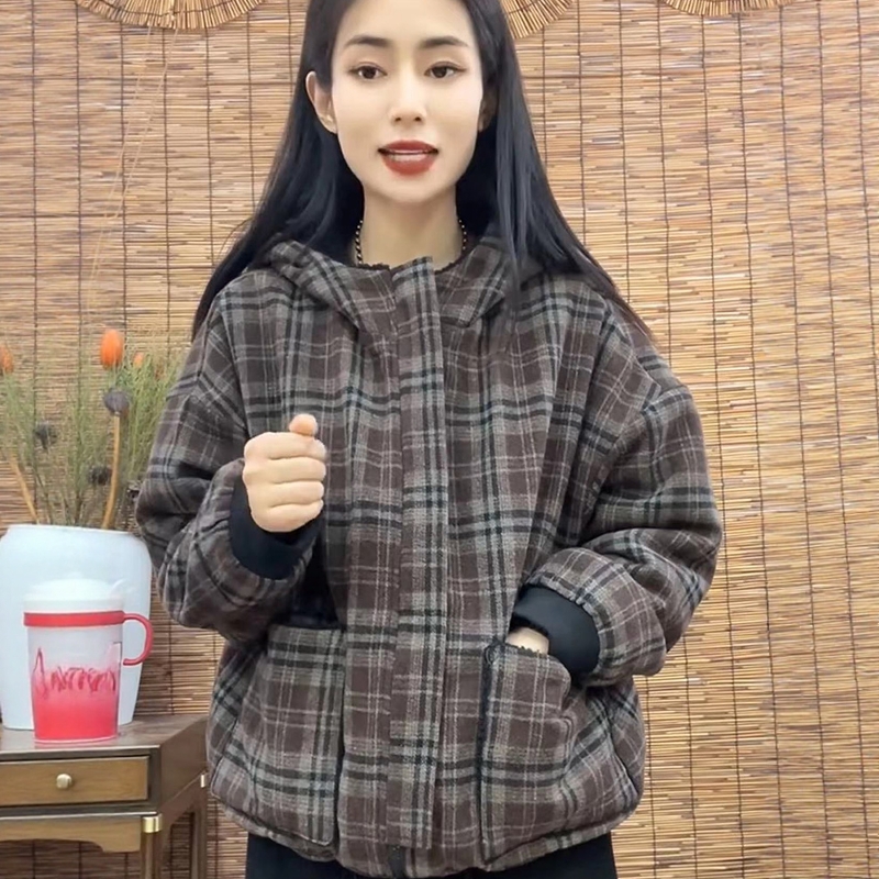 2025年冬新款两面穿颗粒绒保暖连帽棉衣女宽松休闲百搭显瘦棉服潮