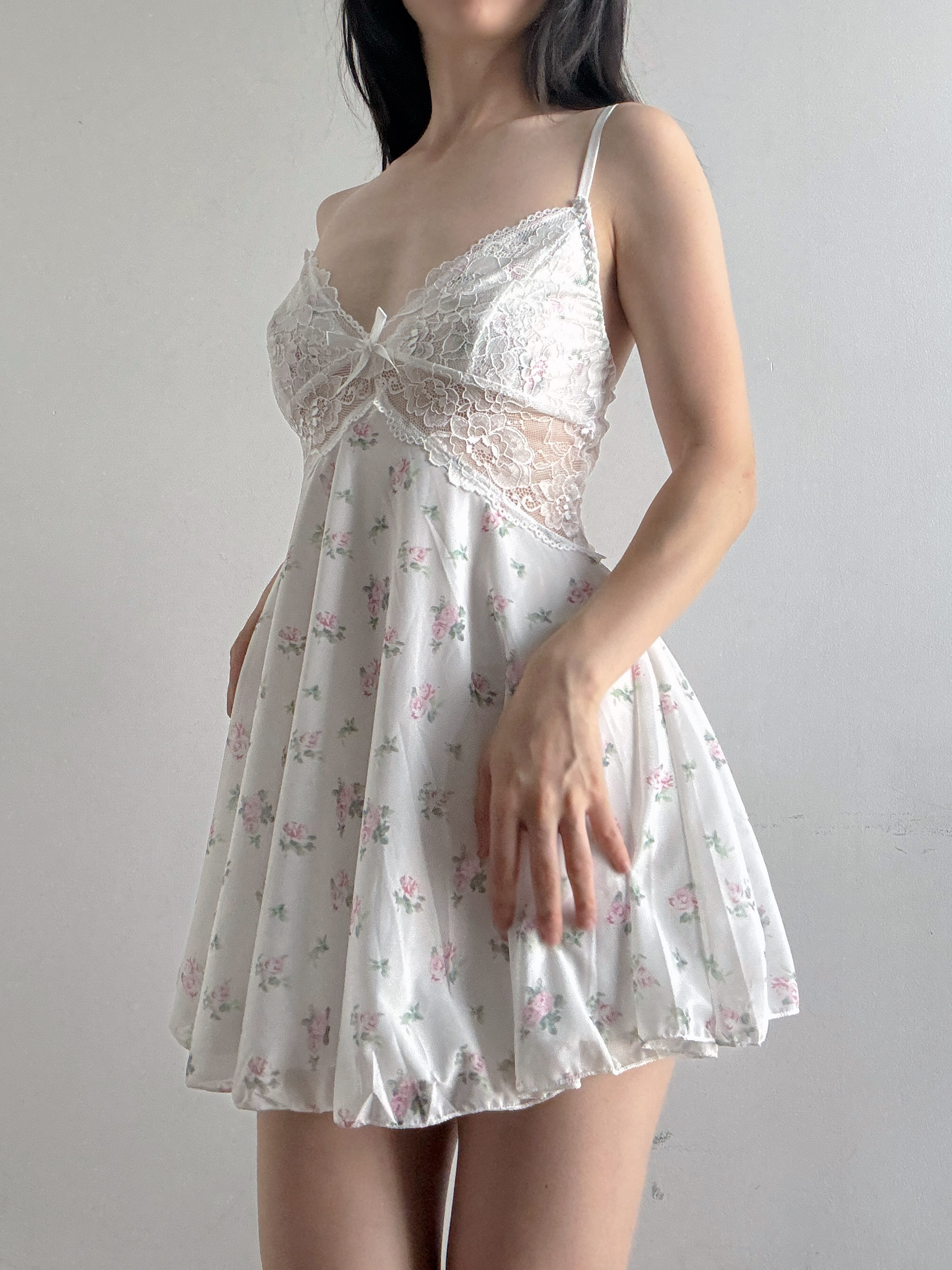 纯欲风小碎花性感睡衣女夏季蕾丝网纱小胸禁欲吊带睡裙