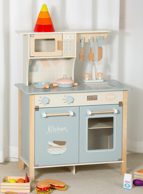欧式蓝色儿童过家家厨房玩具仿真工具做饭木制厨具3-6岁生日礼物