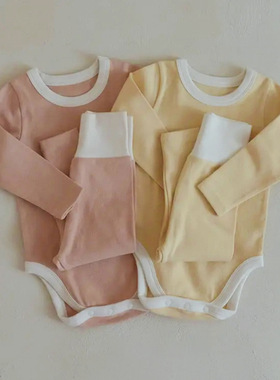 婴儿家居服套装秋冬男女宝宝内搭包屁连体衣高腰护肚打底裤两件套