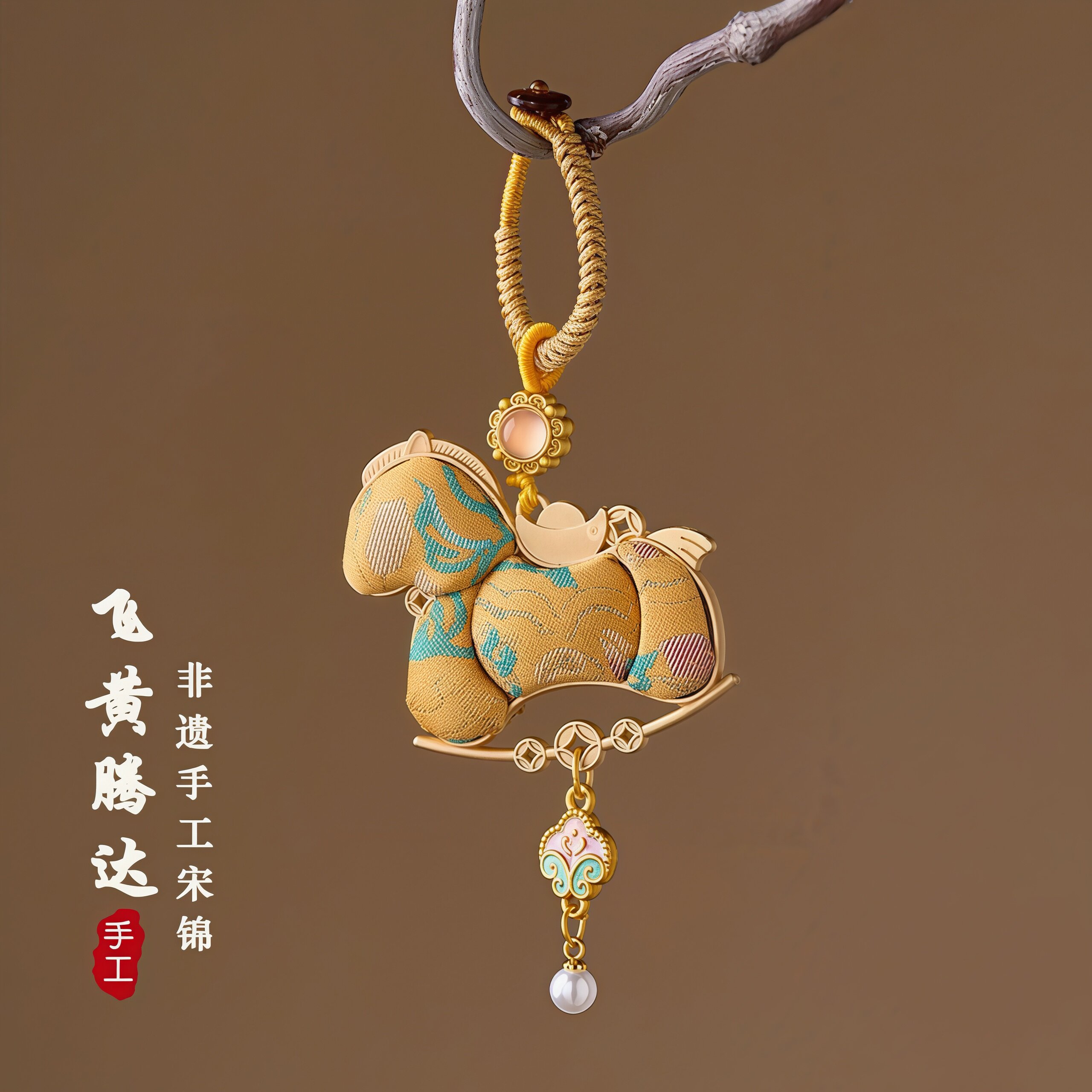 灵隐马年挂饰宋锦小马钥匙扣马上有钱挂件包包挂饰劳动节伴手礼物