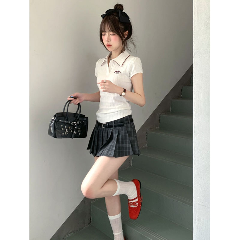 日系学院风休闲运动套装女2025夏季短袖polo衫短裙少女减龄两件套