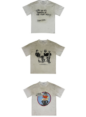 Set for life 24SS标语人像印花Vintage磨毛喷污做旧水洗短袖合集