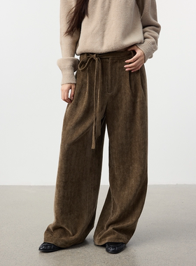 Set for life 25FW人字纹雪尼尔双褶系带西裤