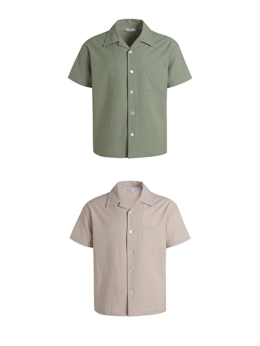 Set for life 24SS褶皱肌理泡泡纱干爽短宽短袖衬衫