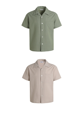 Set for life 24SS褶皱肌理泡泡纱干爽短宽短袖衬衫