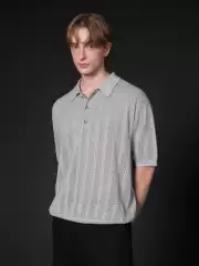 Set for Life 24Ss Retro Jacquard Texture Brushed Polo Short Wide Lapel Short Sleeves