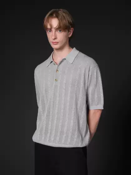 Set for Life 24Ss Retro Jacquard Texture Brushed Polo Short Wide Lapel Short Sleeves