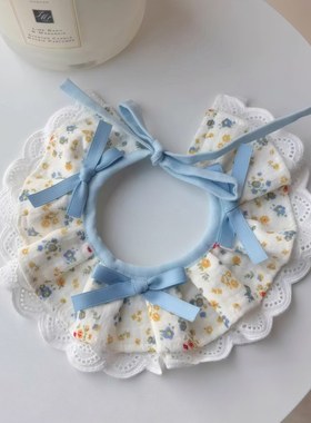 狗狗口水巾大型犬围脖围嘴可爱蓝色碎花小型犬外出遛狗拍照口水兜