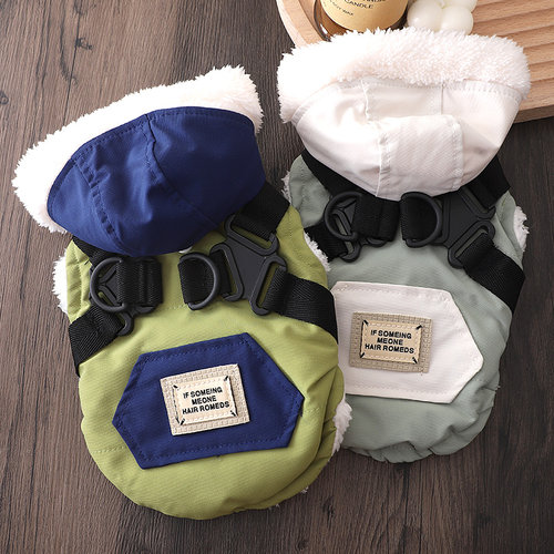 比熊可牵引衣服冬天保暖棉马甲