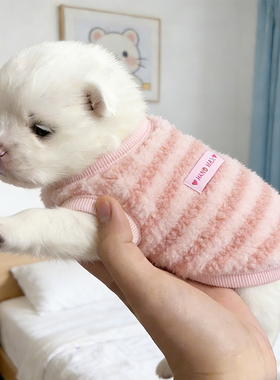 狗狗衣服奶狗冬天加厚防掉毛约克夏吉娃娃冬装厚款保暖条纹绒背心