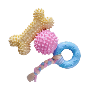 狗玩具幼犬洁齿磨牙棒高颜值马卡龙糖果色消耗体力宠物结绳橡胶球