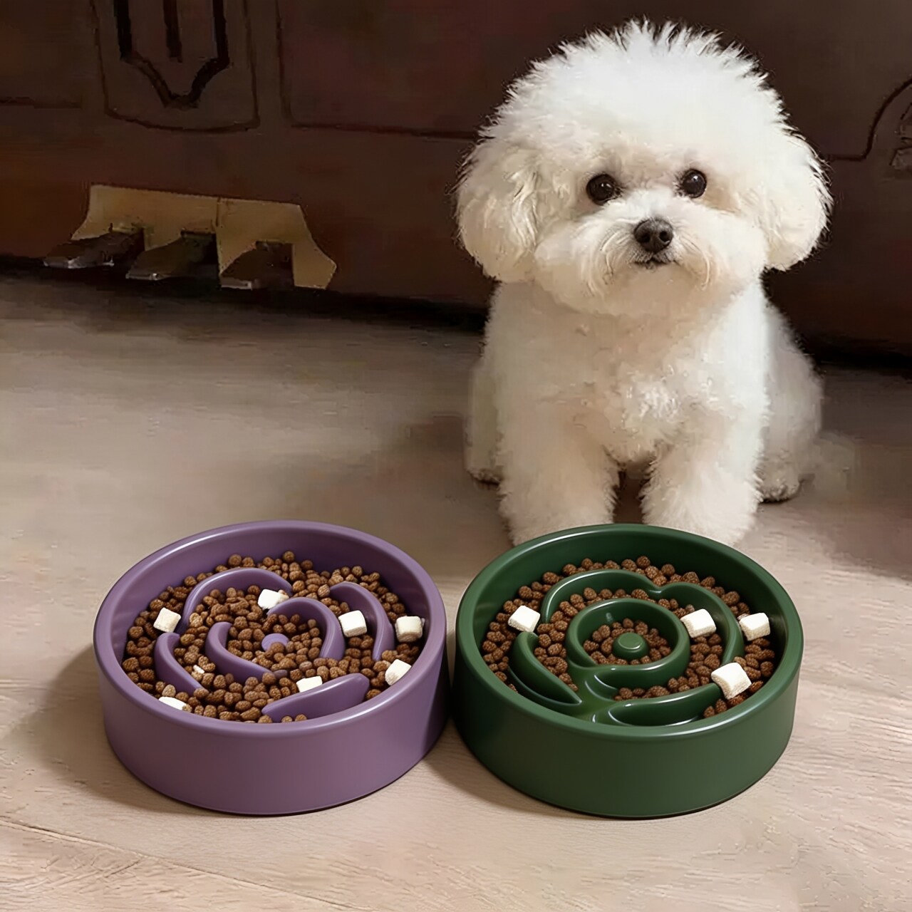 狗碗狗狗慢食碗吃饭用小狗防噎缓食专用高颜值简约纯色狗粮碗比熊