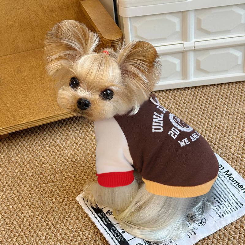 狗狗秋季新款衣服幼犬小型犬泰迪比熊保暖卫衣可牵引圆领衫两脚衣