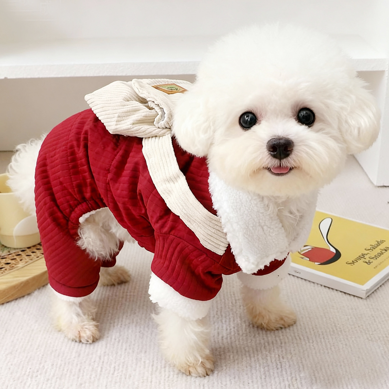 比熊衣服冬季棉服棉袄冬天可牵引冬天保暖棉衣狗狗四脚衣宠物用品