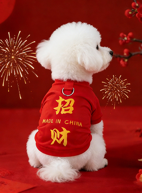 狗狗新年衣服比熊冬天红色喜庆可牵引加绒拜年卫衣幼犬过年新春装