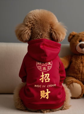 狗狗新年衣服冬天红色喜庆拜年保暖加厚可牵引博美比熊过年两脚衣