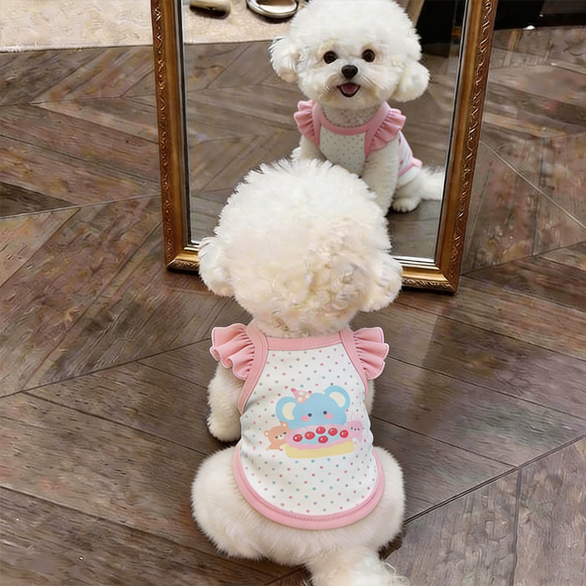 小狗衣服春装薄款幼犬夏天狗狗卡通透气无袖背心吊带带牵引环比熊