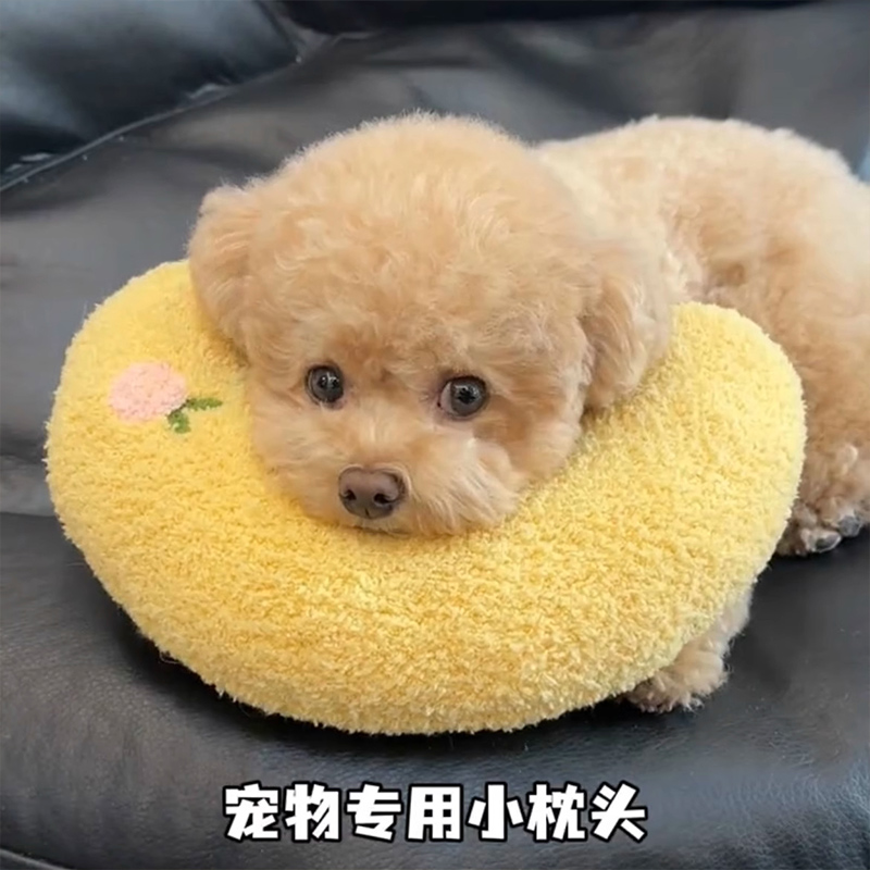 狗狗睡觉枕头小狗专用小型犬雪纳瑞毛绒靠枕加厚卧躺比熊保暖宠物