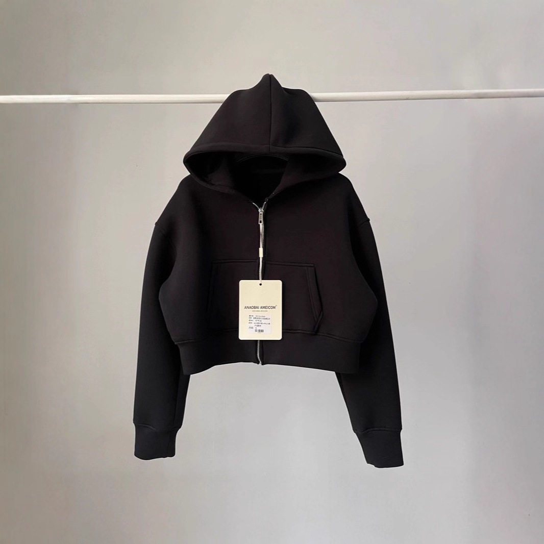 Cropped Hoodie 美式辣妹纯色空气层宽松连帽卫衣休闲露脐短上衣
