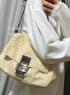 新款米白色法棍包单肩vintage大容量百搭法式腋下包中古斜挎女包