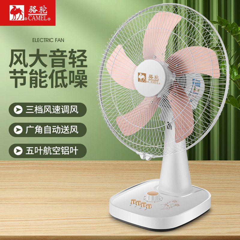 骆驼电风扇台式家用16寸台扇省电宿舍学生办公室超强风力定时摇头
